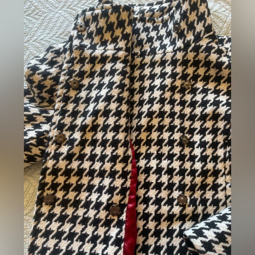 VTG Black Rivet Retro Hounds Tooth Wool Blend Jacket Black & White Large - Picture 10 of 14
